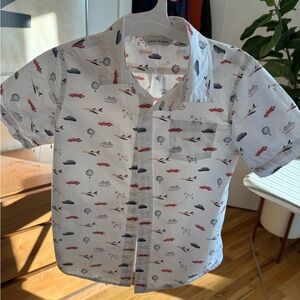 Janie and Jack White Button Down Shirt with Red and Blue Print